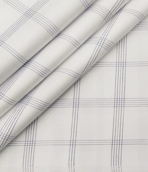 Monza Men's Cotton Blue Checks 1.60 Meter Unstitched Shirt Fabric (White)