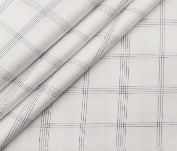 Monza Men's Cotton Blue Checks 1.60 Meter Unstitched Shirt Fabric (White)