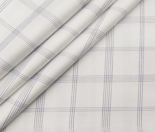 Monza Men's Cotton Blue Checks 1.60 Meter Unstitched Shirt Fabric (White)