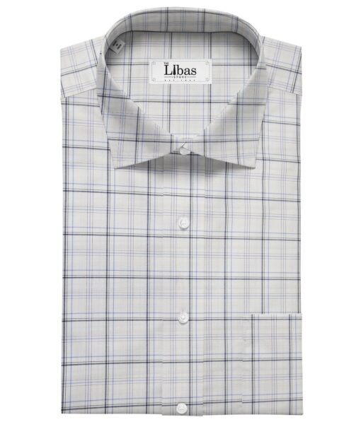 Monza Men's Giza Cotton Checks 1.60 Meter Unstitched Shirt Fabric (White)