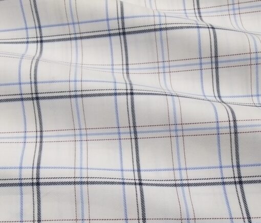 Monza Men's Giza Cotton Checks 1.60 Meter Unstitched Shirt Fabric (White)