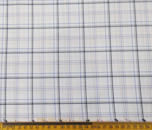 Monza Men's Giza Cotton Checks 1.60 Meter Unstitched Shirt Fabric (White)