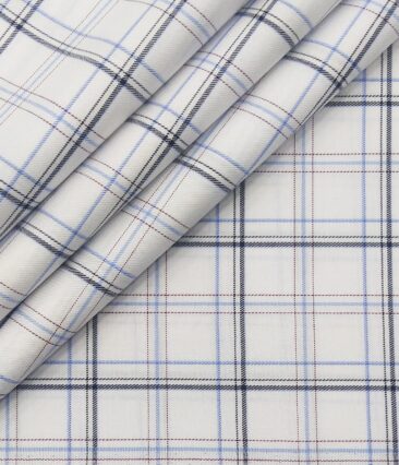 Monza Men's Giza Cotton Checks 1.60 Meter Unstitched Shirt Fabric (White)