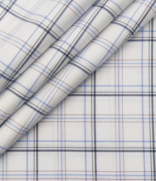 Monza Men's Giza Cotton Checks 1.60 Meter Unstitched Shirt Fabric (White)
