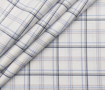 Monza Men's Giza Cotton Checks 1.60 Meter Unstitched Shirt Fabric (White)