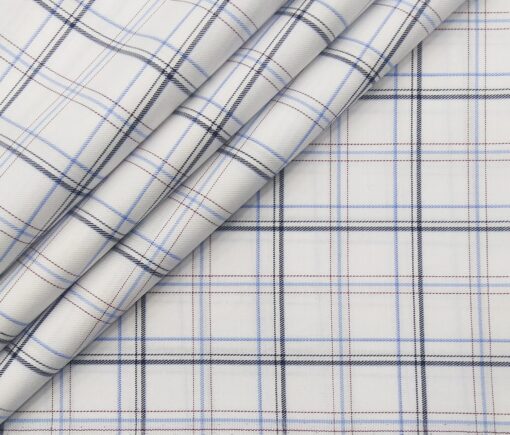 Monza Men's Giza Cotton Checks 1.60 Meter Unstitched Shirt Fabric (White)