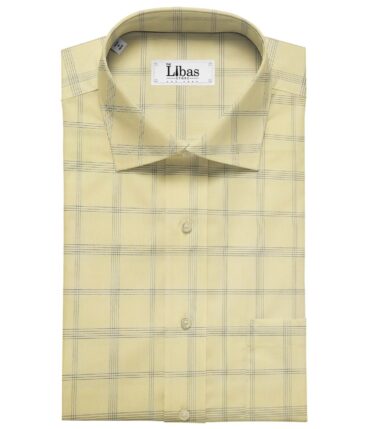 Monza Men's Giza Cotton Checks 1.60 Meter Unstitched Shirt Fabric (Yellow)
