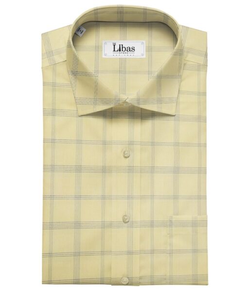 Monza Men's Giza Cotton Checks 1.60 Meter Unstitched Shirt Fabric (Yellow)