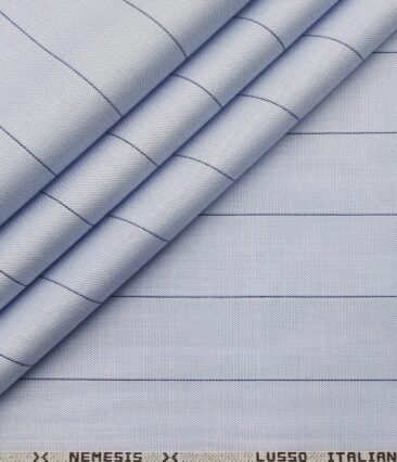 Monza Men's Cotton Striped 1.60 Meter Unstitched Shirt Fabric (Sky Blue)