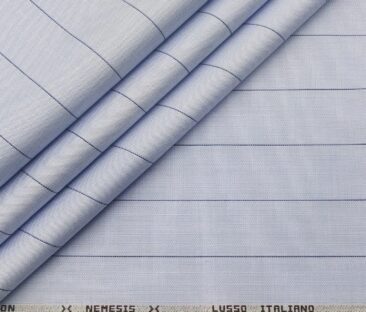 Monza Men's Cotton Striped 1.60 Meter Unstitched Shirt Fabric (Sky Blue)