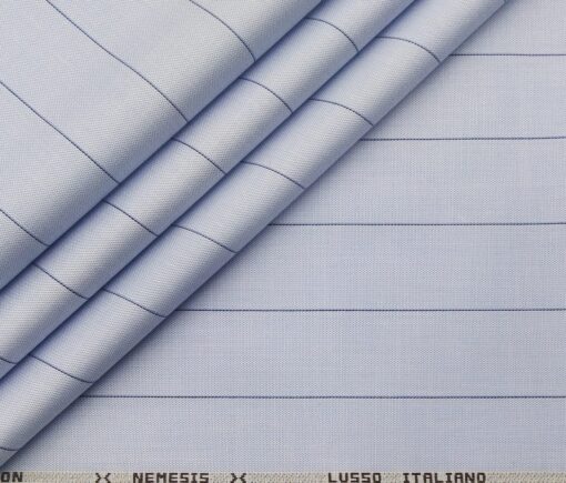 Monza Men's Cotton Striped 1.60 Meter Unstitched Shirt Fabric (Sky Blue)