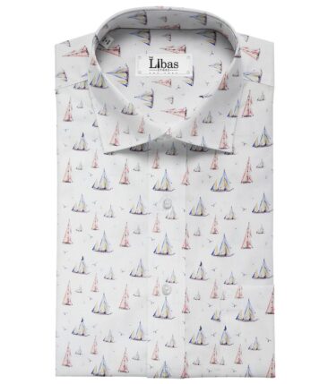 Monza Men's Cotton Digital Printed 1.60 Meter Unstitched Shirt Fabric (White)