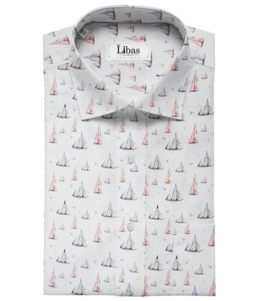 Monza Men's Cotton Digital Printed 1.60 Meter Unstitched Shirt Fabric (White)