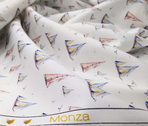 Monza Men's Cotton Digital Printed 1.60 Meter Unstitched Shirt Fabric (White)