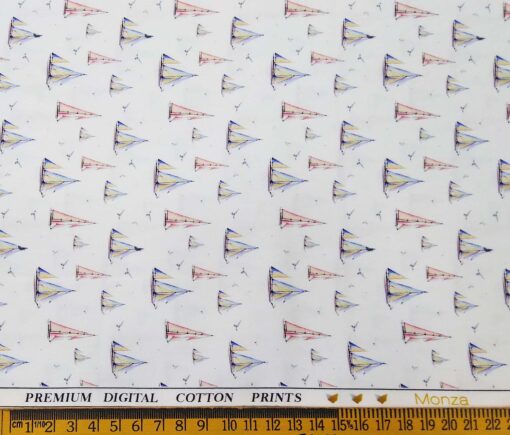 Monza Men's Cotton Digital Printed 1.60 Meter Unstitched Shirt Fabric (White)