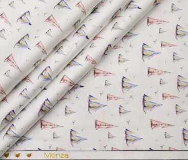 Monza Men's Cotton Digital Printed 1.60 Meter Unstitched Shirt Fabric (White)