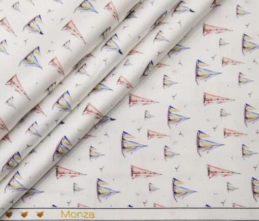 Monza Men's Cotton Digital Printed 1.60 Meter Unstitched Shirt Fabric (White)