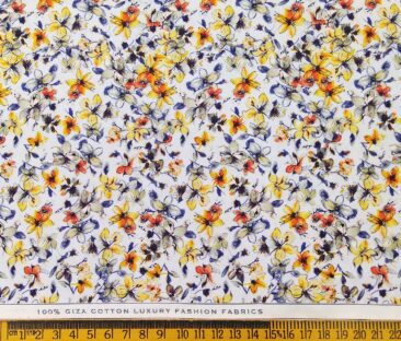Nemesis Men's Giza Cotton Multicolor DIgital Printed Unstitched Shirt Fabric (White)