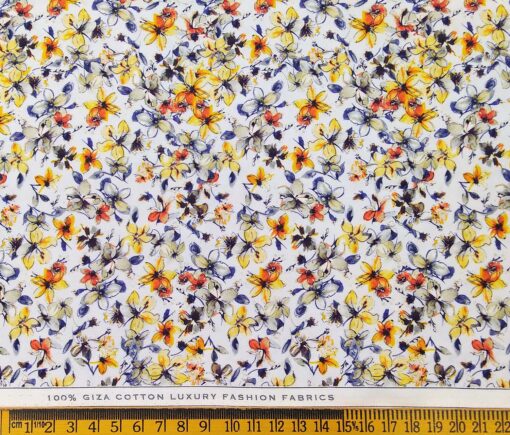 Nemesis Men's Giza Cotton Multicolor DIgital Printed Unstitched Shirt Fabric (White)