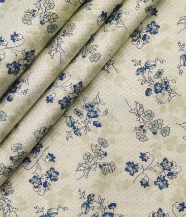 Nemesis Men's Giza Cotton Printed 1.60 Meter Unstitched Shirt Fabric (Cream)