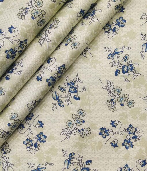 Nemesis Men's Giza Cotton Printed 1.60 Meter Unstitched Shirt Fabric (Cream)