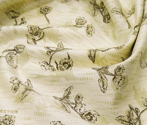 Nemesis Men's Giza Cotton Printed 1.60 Meter Unstitched Shirt Fabric (Cream)