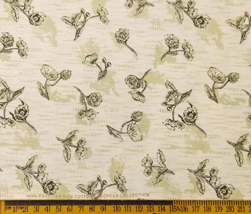 Nemesis Men's Giza Cotton Printed 1.60 Meter Unstitched Shirt Fabric (Cream)