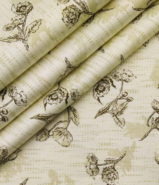 Nemesis Men's Giza Cotton Printed 1.60 Meter Unstitched Shirt Fabric (Cream)