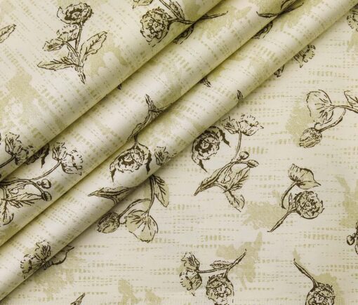 Nemesis Men's Giza Cotton Printed 1.60 Meter Unstitched Shirt Fabric (Cream)