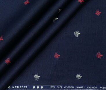 Nemesis Men's Giza Cotton Printed 1.60 Meter Unstitched Shirt Fabric (Dark Blue)
