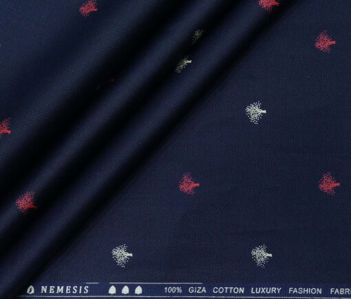 Nemesis Men's Giza Cotton Printed 1.60 Meter Unstitched Shirt Fabric (Dark Blue)