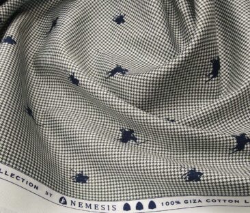 Nemesis Men's Giza Cotton Houndstooth Printed 1.60 Meter Unstitched Shirt Fabric (White)