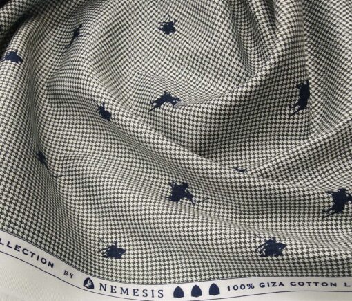 Nemesis Men's Giza Cotton Houndstooth Printed 1.60 Meter Unstitched Shirt Fabric (White)