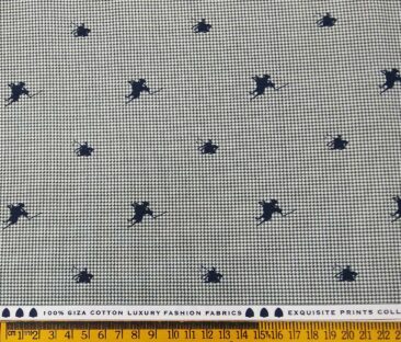 Nemesis Men's Giza Cotton Houndstooth Printed 1.60 Meter Unstitched Shirt Fabric (White)
