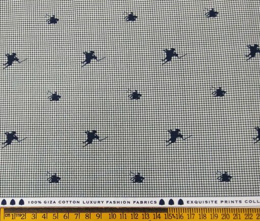 Nemesis Men's Giza Cotton Houndstooth Printed 1.60 Meter Unstitched Shirt Fabric (White)