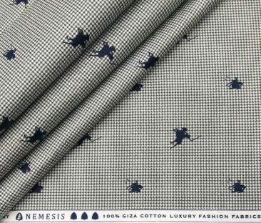Nemesis Men's Giza Cotton Houndstooth Printed 1.60 Meter Unstitched Shirt Fabric (White)