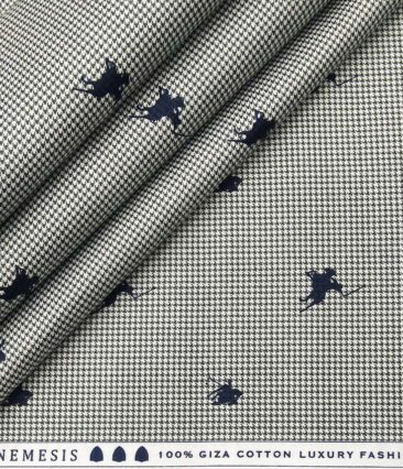 Nemesis Men's Giza Cotton Houndstooth Printed 1.60 Meter Unstitched Shirt Fabric (White)
