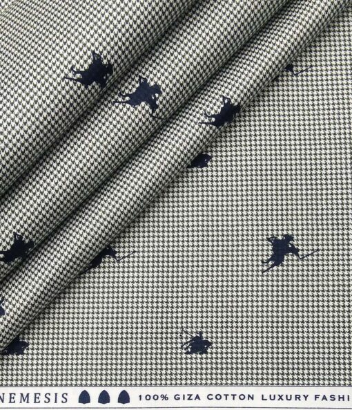 Nemesis Men's Giza Cotton Houndstooth Printed 1.60 Meter Unstitched Shirt Fabric (White)