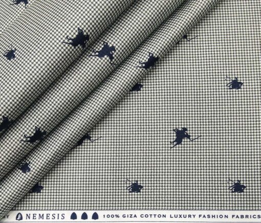 Nemesis Men's Giza Cotton Houndstooth Printed 1.60 Meter Unstitched Shirt Fabric (White)