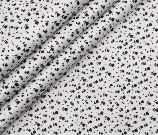 Nemesis Men's Giza Cotton Black Printed Unstitched Shirt Fabric (White)