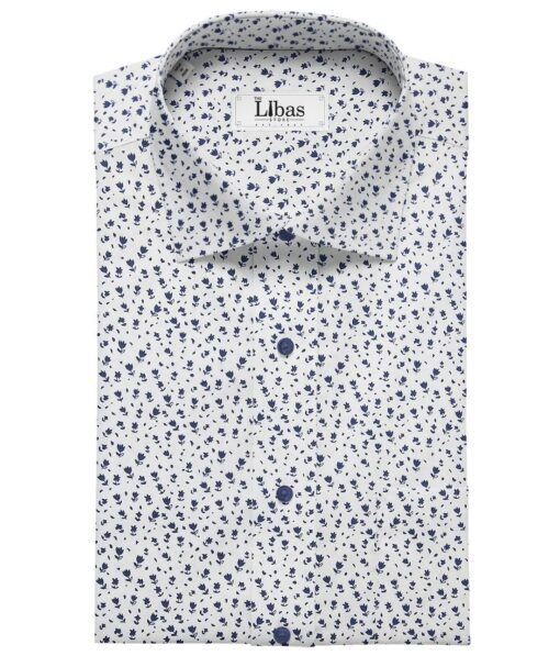 Nemesis Men's Giza Cotton Royal Blue Printed Unstitched Shirt Fabric (White)