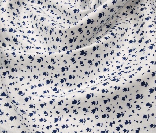 Nemesis Men's Giza Cotton Royal Blue Printed Unstitched Shirt Fabric (White)