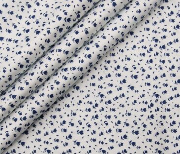 Nemesis Men's Giza Cotton Royal Blue Printed Unstitched Shirt Fabric (White)