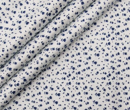 Nemesis Men's Giza Cotton Royal Blue Printed Unstitched Shirt Fabric (White)