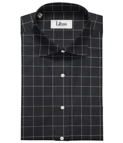 Nemesis Men's Cotton Checks Unstitched Shirt Fabric (Black)