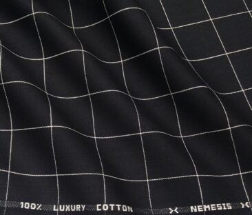Nemesis Men's Cotton Checks Unstitched Shirt Fabric (Black)