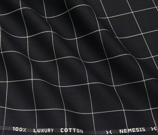Nemesis Men's Cotton Checks Unstitched Shirt Fabric (Black)