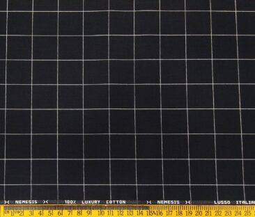 Nemesis Men's Cotton Checks Unstitched Shirt Fabric (Black)