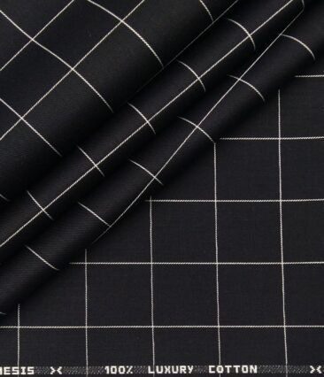 Nemesis Men's Cotton Checks Unstitched Shirt Fabric (Black)