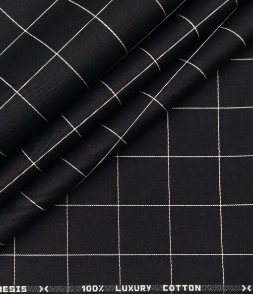 Nemesis Men's Cotton Checks Unstitched Shirt Fabric (Black)